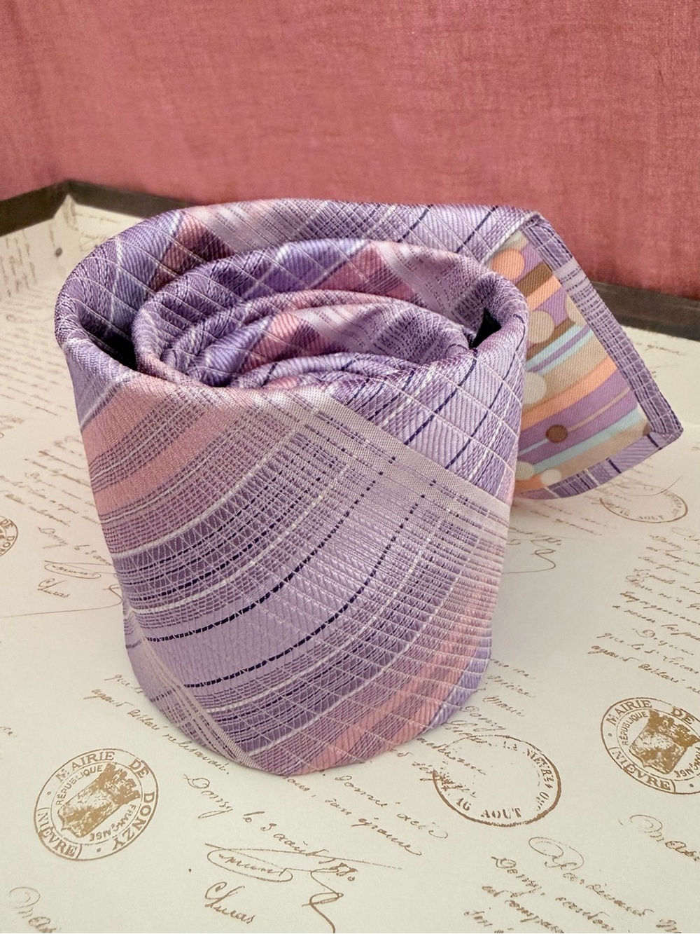 Ted Baker Mens Silk Necktie Purple Pink Plaid Check Hand Tailored USA 3.5” Width